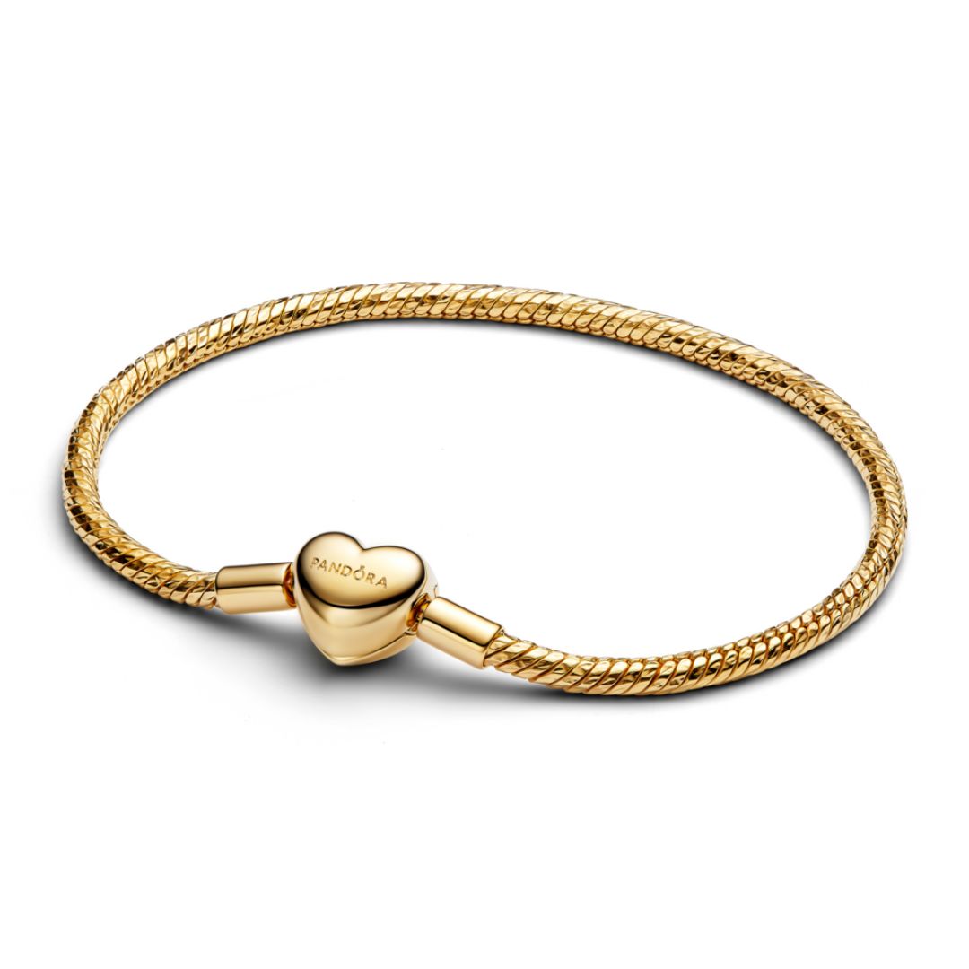 Pandora Moments Heart Clasp Faceted Snake Chain Bracelet, Yellow Gold
