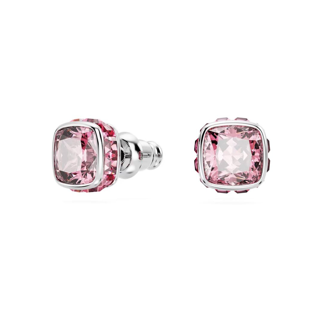 Swarovski Birthstone October Earrings, Rhodium Plated and Pink Crystal