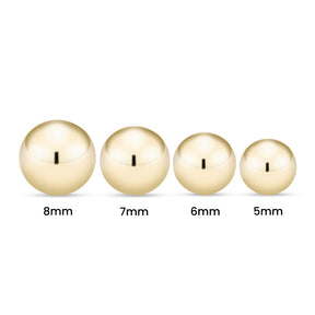 Kultaiset pallokorvakorut, 5mm pallo, 14K keltakulta