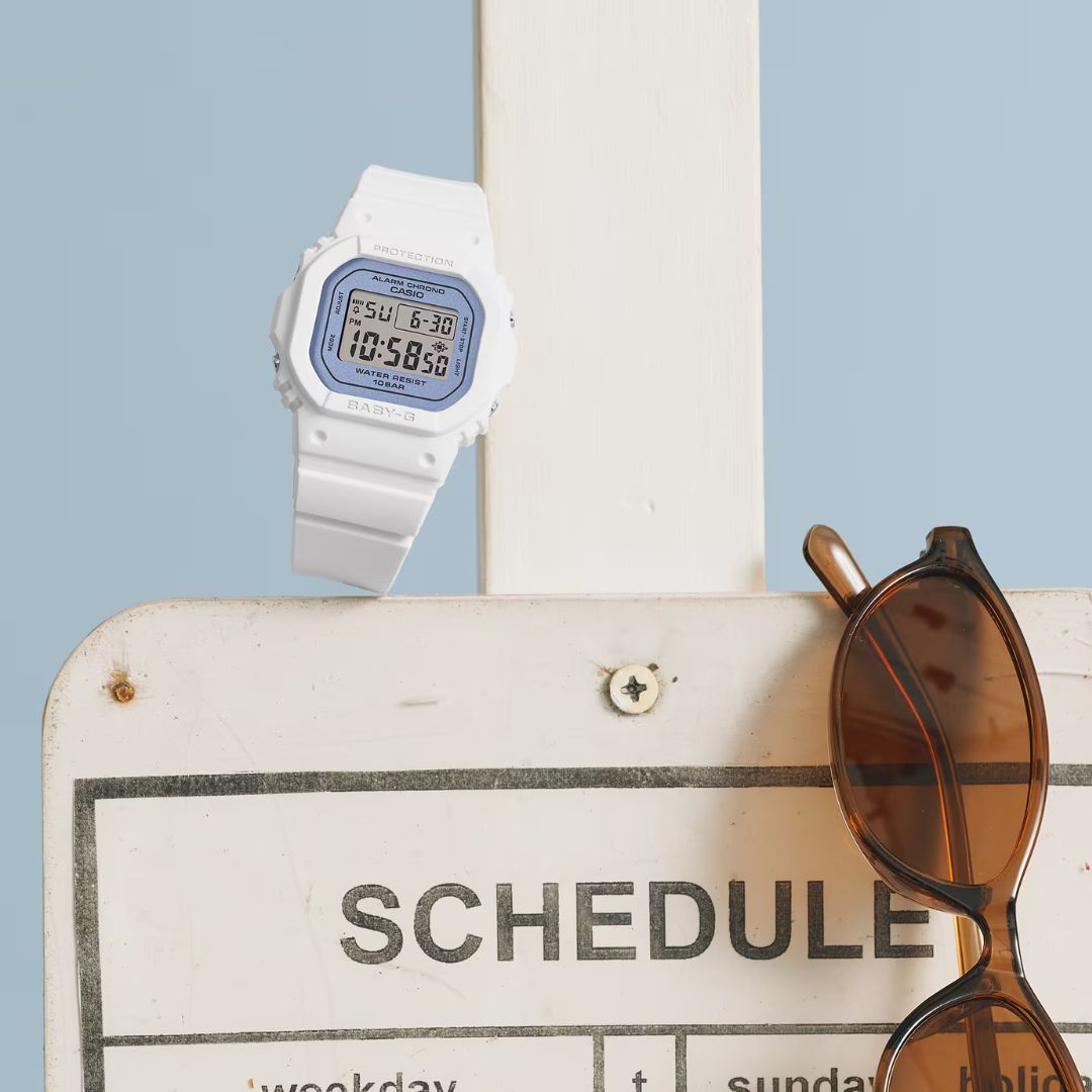 Casio Baby-G BGD-565SC-2BER rannekello valkoisella rannekkeella ja vaaleansinisellä kellotaululla