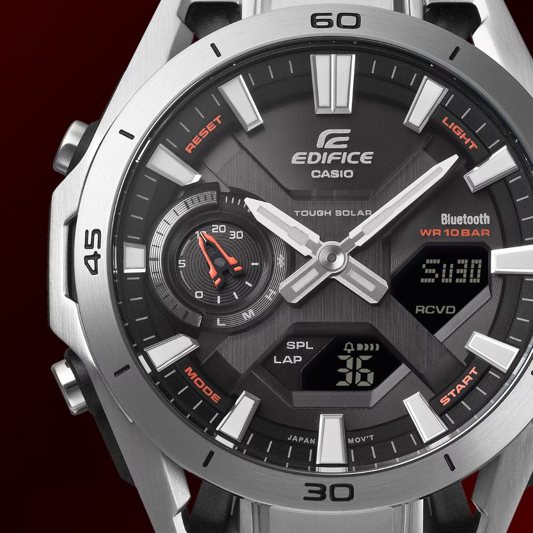 Casio Edifice Sospensione ECB-2300D-1AEF anadigi-rannekello mustalla kellotaululla