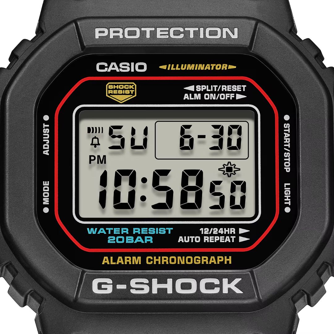 Casio G-Shock DW-5600RL-1ER musta rannekello digitaalisella näytölllä
