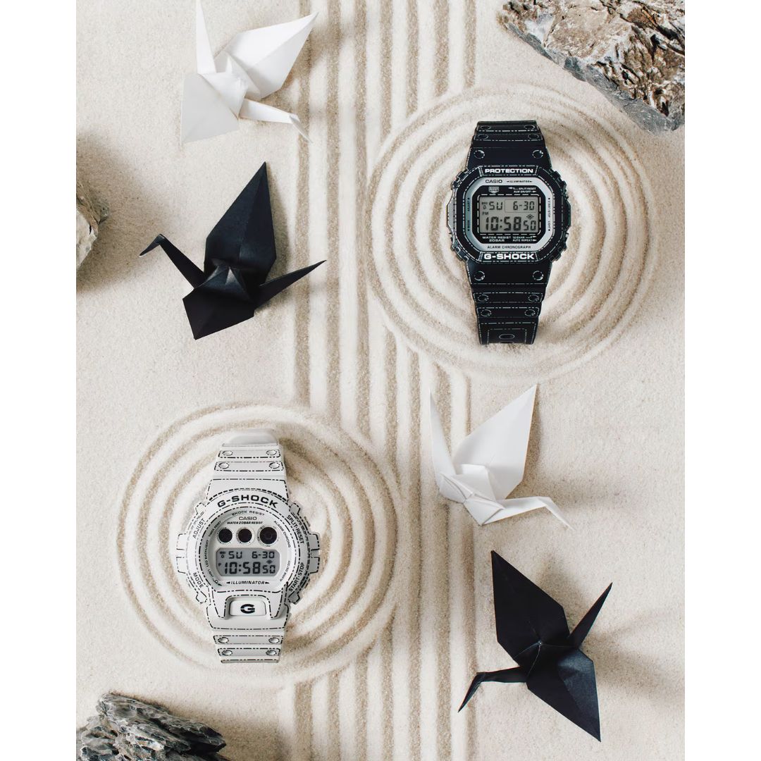 Casio G-Shock DW-6900RGM-5ER vaalea digitaalinen rannekello origami-henkisellä kuvioilla