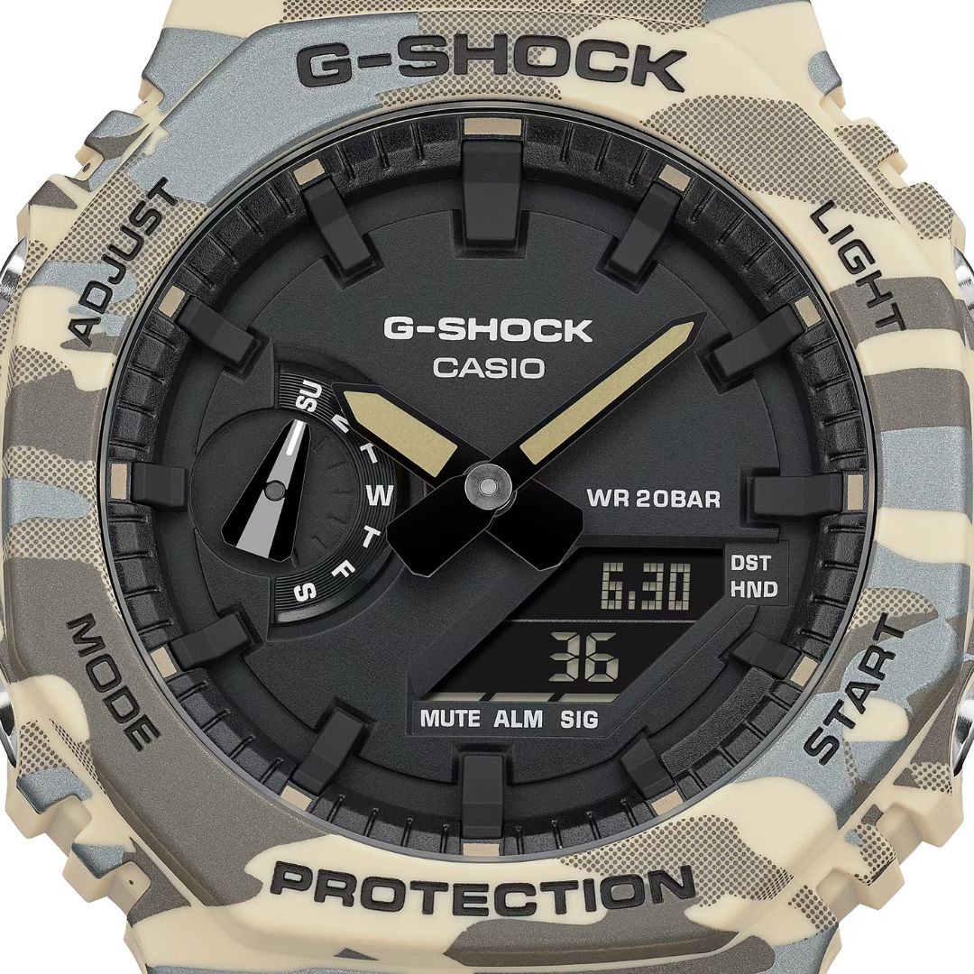 Casio G-Shock GA-2100CM-5AER anadigi-rannekello maastokuviolla