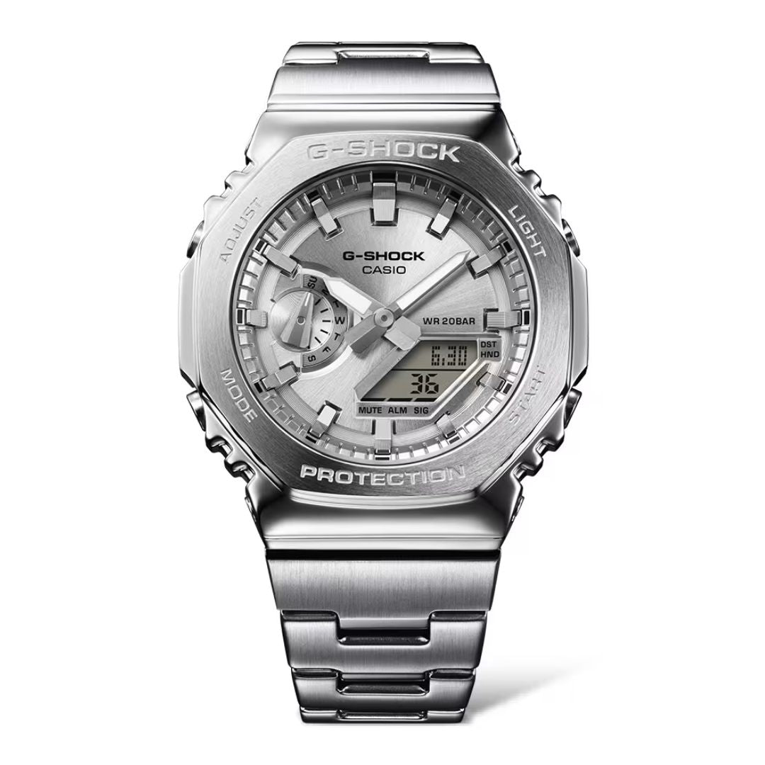 Casio G-Shock GM-2110D-7AER rannekello, hopea kellotaulu