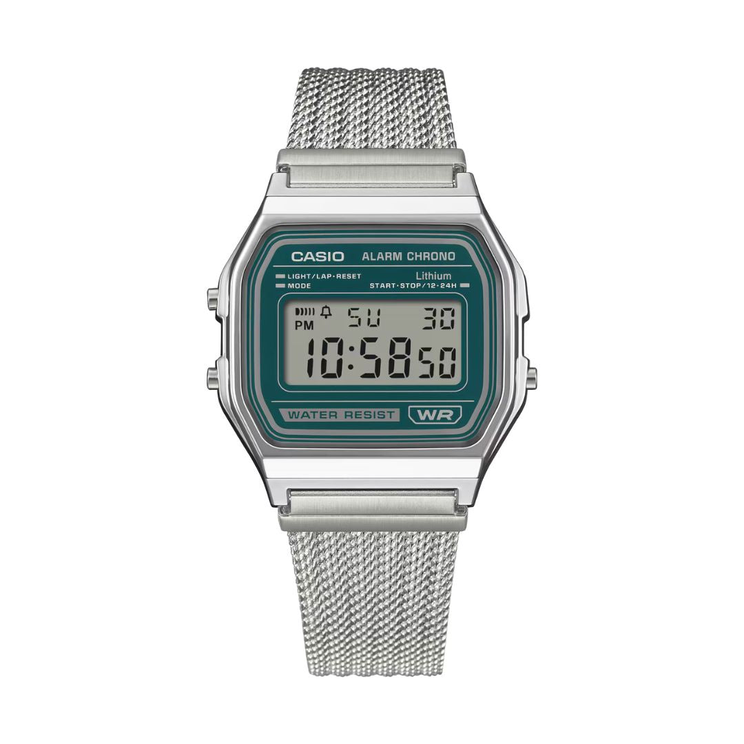 Casio Vintage A158WEM-3EF rannekello, sinivihreä kellotaulu