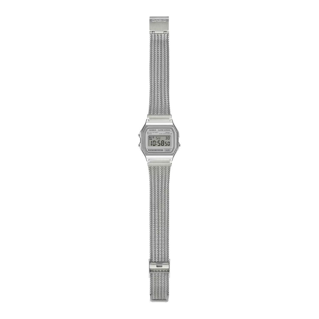 Casio Vintage A158WEM-7EF rannekello teräksisellä mesh-rannekkeella