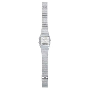 Casio Vintage Edgy AQ-230ELT-7AER rannekello, kuvioitu ranneke ja taulu