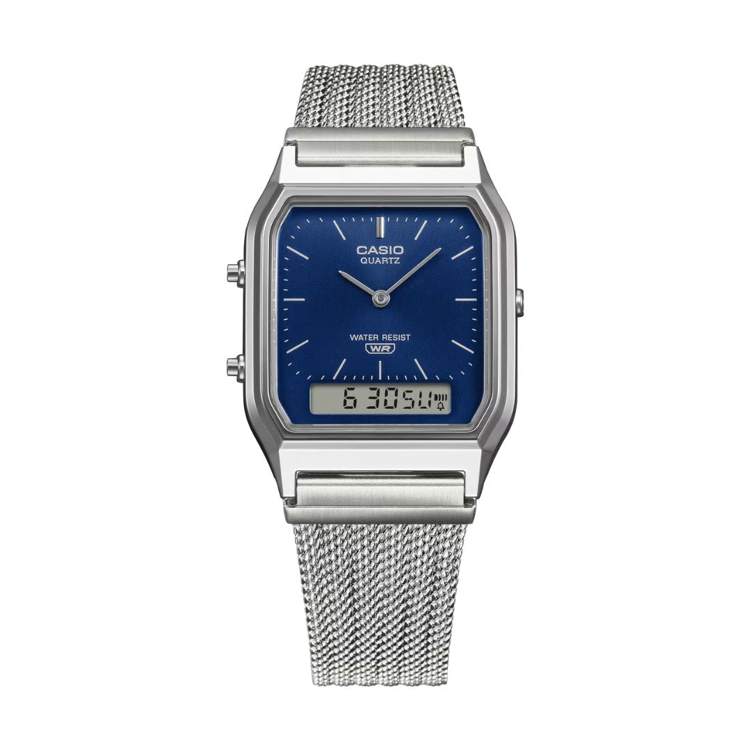 Casio Vintage AQ-230EM-2AEF rannekello sinisellä kellotaululla