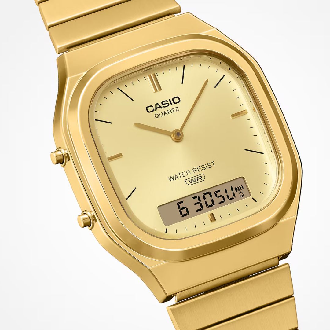 Casio Vintage AQ-240EG-9AEF rannekello kultaisella rannekkeella