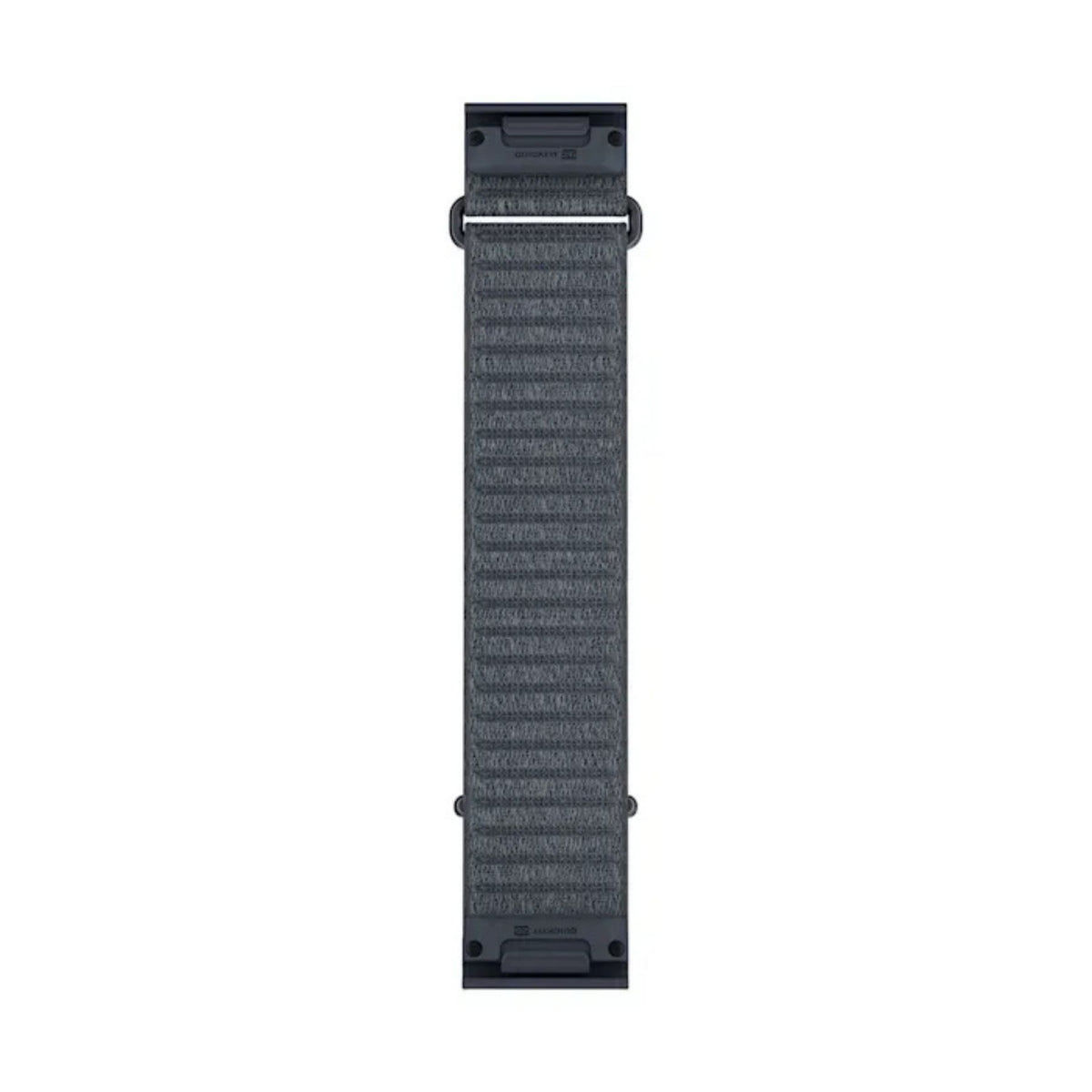 Garminin graniitinsininen 26 mm QuickFit kangasranneke, jossa on tummanharmaa kudottu pinta ja kiinnitysosat.