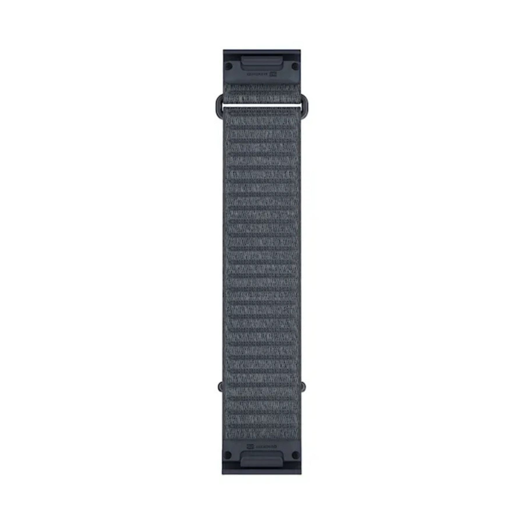 Garminin graniitinsininen 26 mm QuickFit kangasranneke, jossa on tummanharmaa kudottu pinta ja kiinnitysosat.