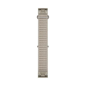 Garmin ranskanharmaa lyhyt kangasranneke edestä, metalliset QuickFit kiinnikkeet ja 20 mm leveä nauha pystyasennossa