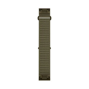 Garminin armeijanvihreä 22 mm kangasranneke suorassa näkymässä, pikalukituksen kiinnikkeet molemmissa päissä