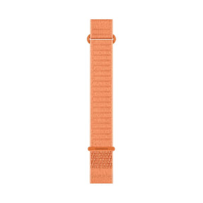 Persikanpinkki pitkä Garmin kangasranneke, jossa on säätölenkit ja Garmin merkintä