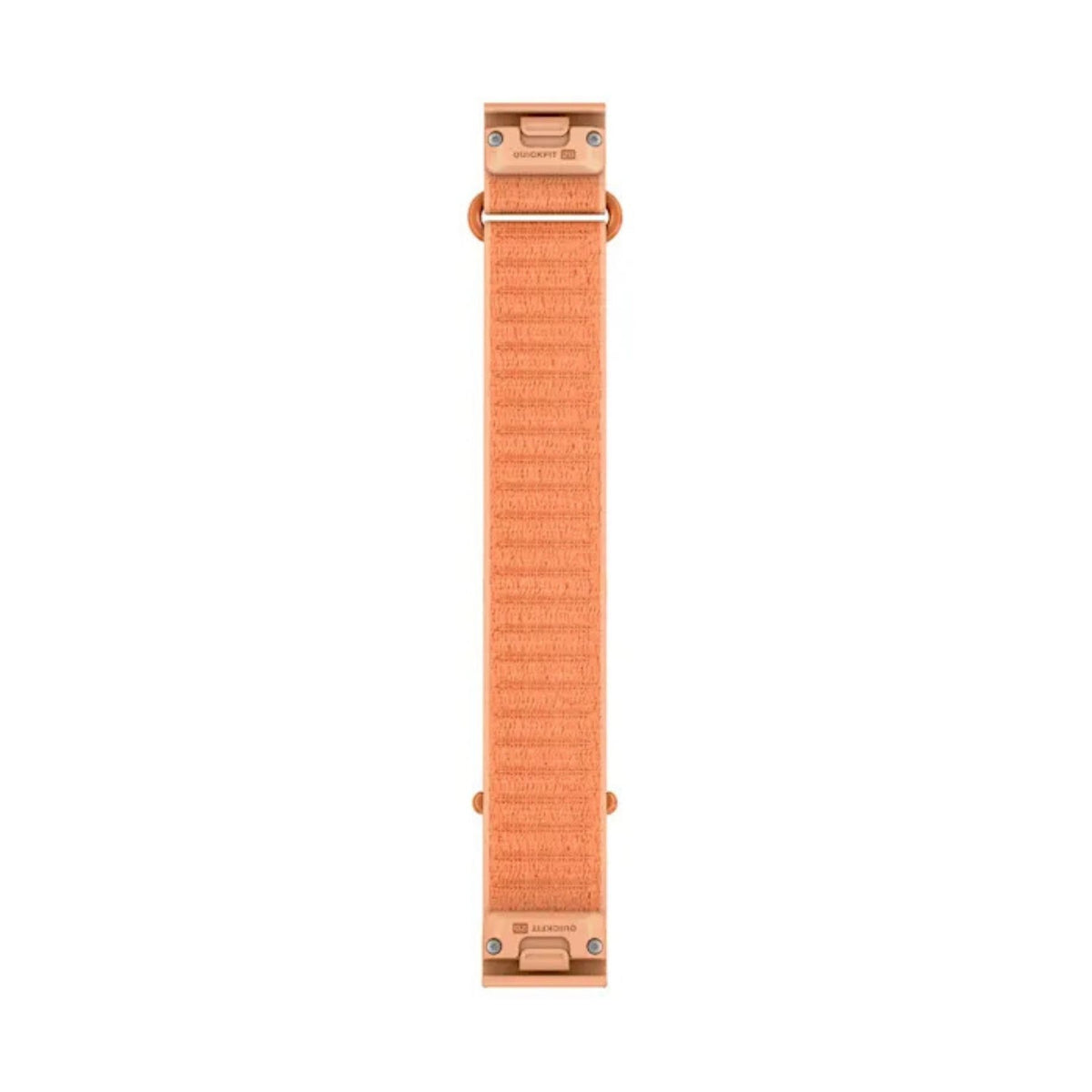 Garminin persikanpinkki pitkä 20 mm kangasranneke QuickFit kiinnikkeillä valkoista taustaa vasten