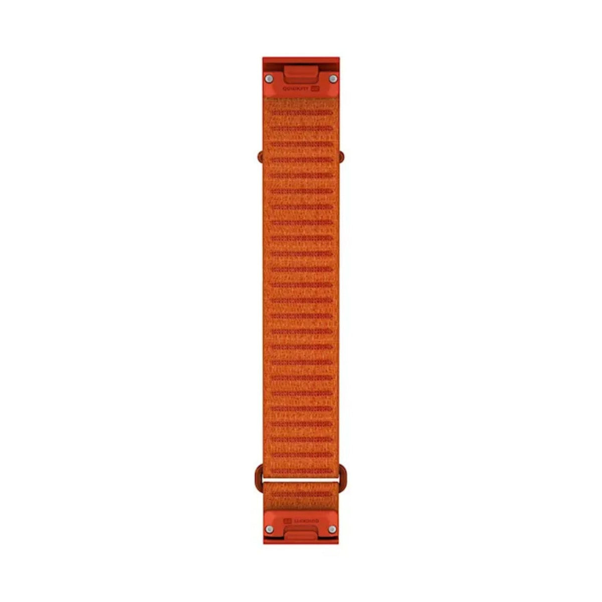 Garminin tiilenpunainen ja oranssi pitkä 22 mm kangasranneke QuickFit kiinnityksellä, etupuoli näkyy вертик?