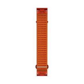 Garminin tiilenpunainen ja oranssi pitkä 22 mm kangasranneke QuickFit kiinnityksellä, etupuoli näkyy вертик?