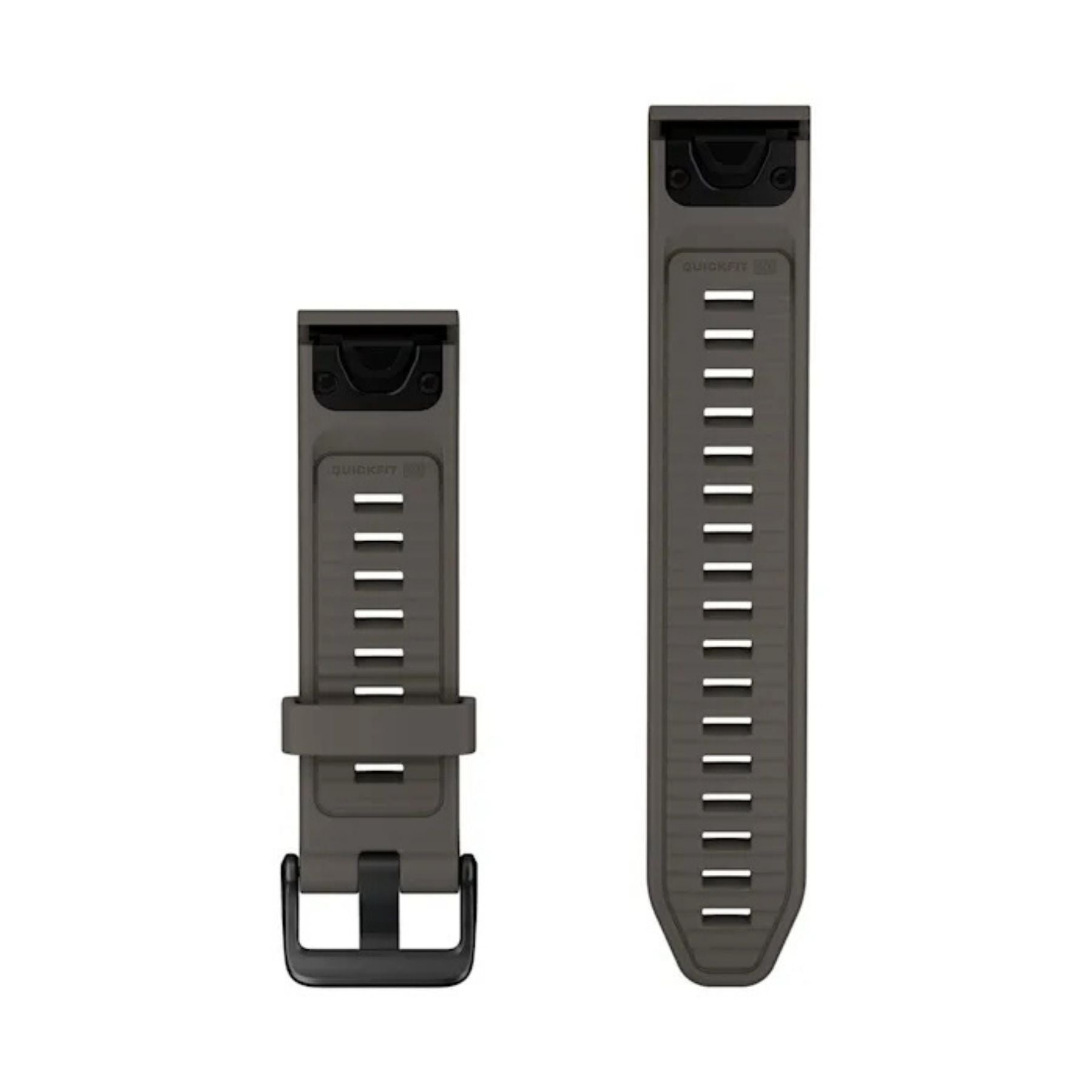 Garminin kivenharmaa 22 mm silikoniranneke, kaksi rannekeosaa ja musta solki selkeästi näkyvissä