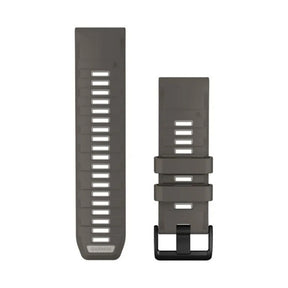 Garminin 26 mm kivenharmaa silikoniranneke, kaksi osaa ja musta solki älykelloon sopivassa QuickFit kiinnityksessä