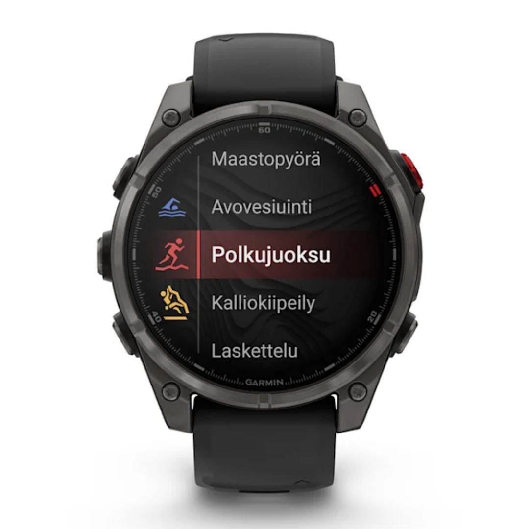 Garmin Fenix 8 Pro LTE, 47mm Amoled Sapphire, hiilenharmaa titaani ja musta ranneke, älykello 010-03198-01