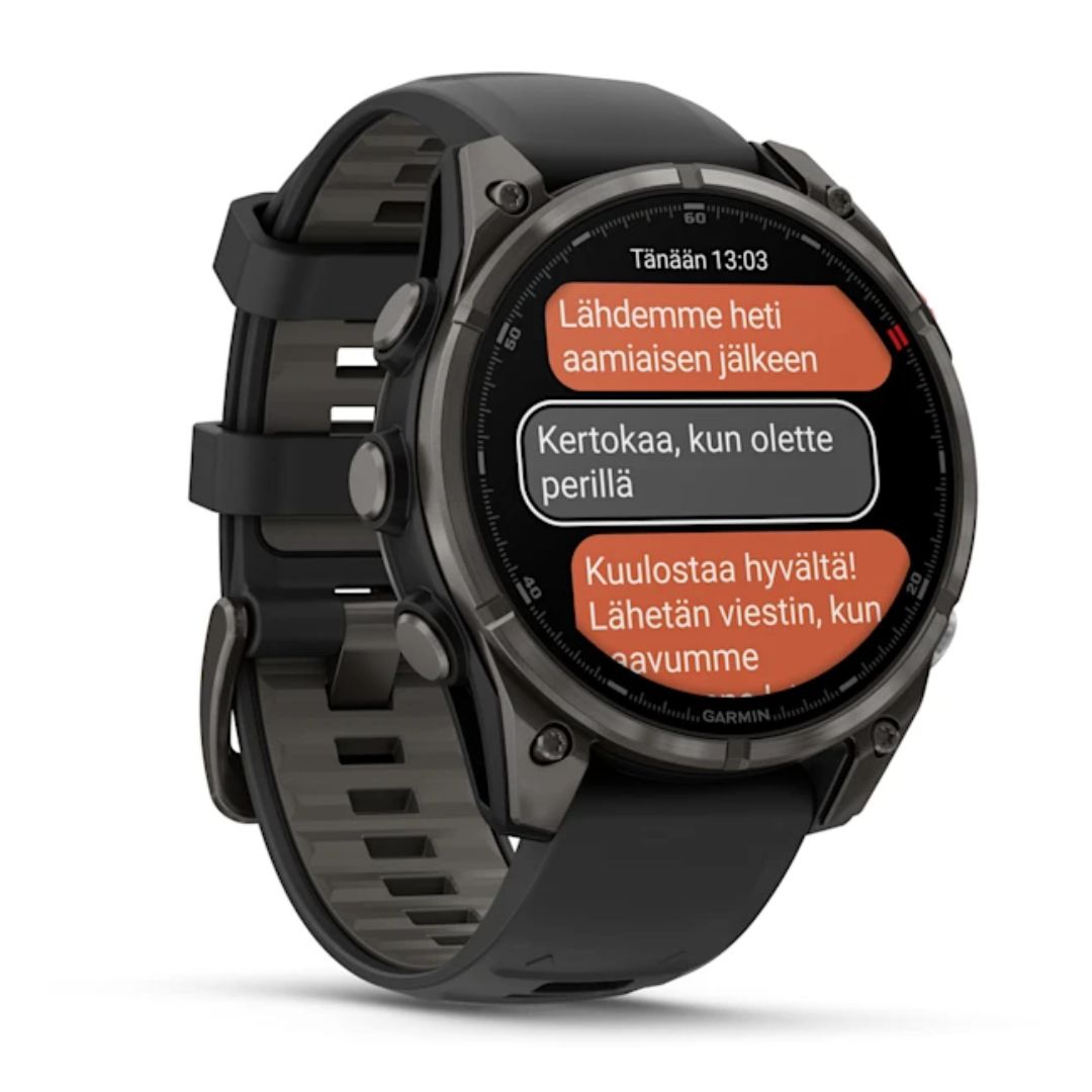 Garmin Fenix 8 Pro LTE, 47mm Amoled Sapphire, hiilenharmaa titaani ja musta ranneke, älykello 010-03198-01