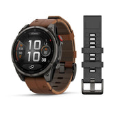 Garmin Fenix 8 Pro LTE, 47mm Amoled Sapphire, titaani ja ruskea nahkaranneke, älykello 010-03198-40
