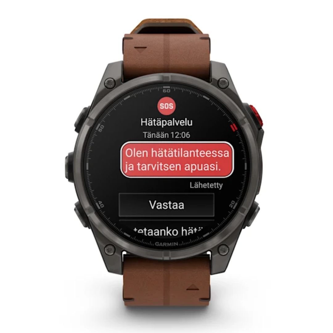 Garmin Fenix 8 Pro LTE, 47mm Amoled Sapphire, titaani ja ruskea nahkaranneke, älykello 010-03198-40