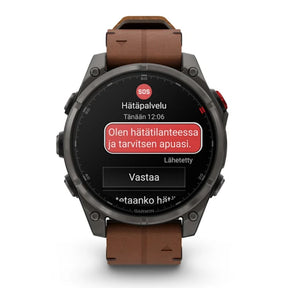 Garmin Fenix 8 Pro LTE, 47mm Amoled Sapphire, titaani ja ruskea nahkaranneke, älykello 010-03198-40