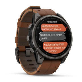 Garmin Fenix 8 Pro LTE, 47mm Amoled Sapphire, titaani ja ruskea nahkaranneke, älykello 010-03198-40