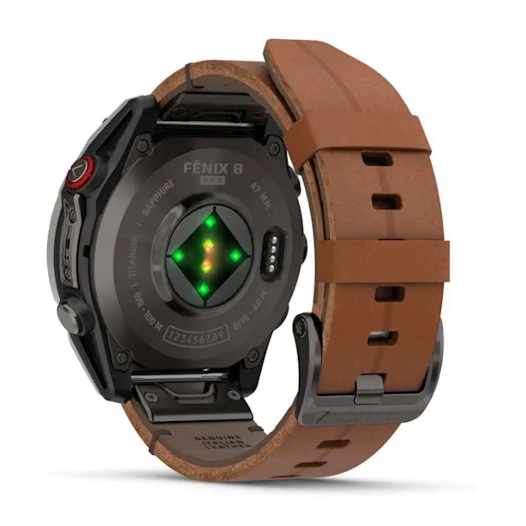 Garmin Fenix 8 Pro LTE, 47mm Amoled Sapphire, titaani ja ruskea nahkaranneke, älykello 010-03198-40