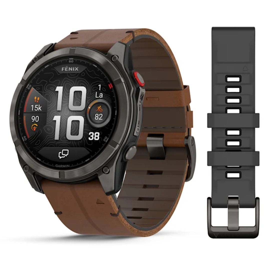 Garmin Fenix 8 Pro LTE, 51mm Amoled Sapphire, titaani ja ruskea nahkaranneke, älykello 010-03199-40