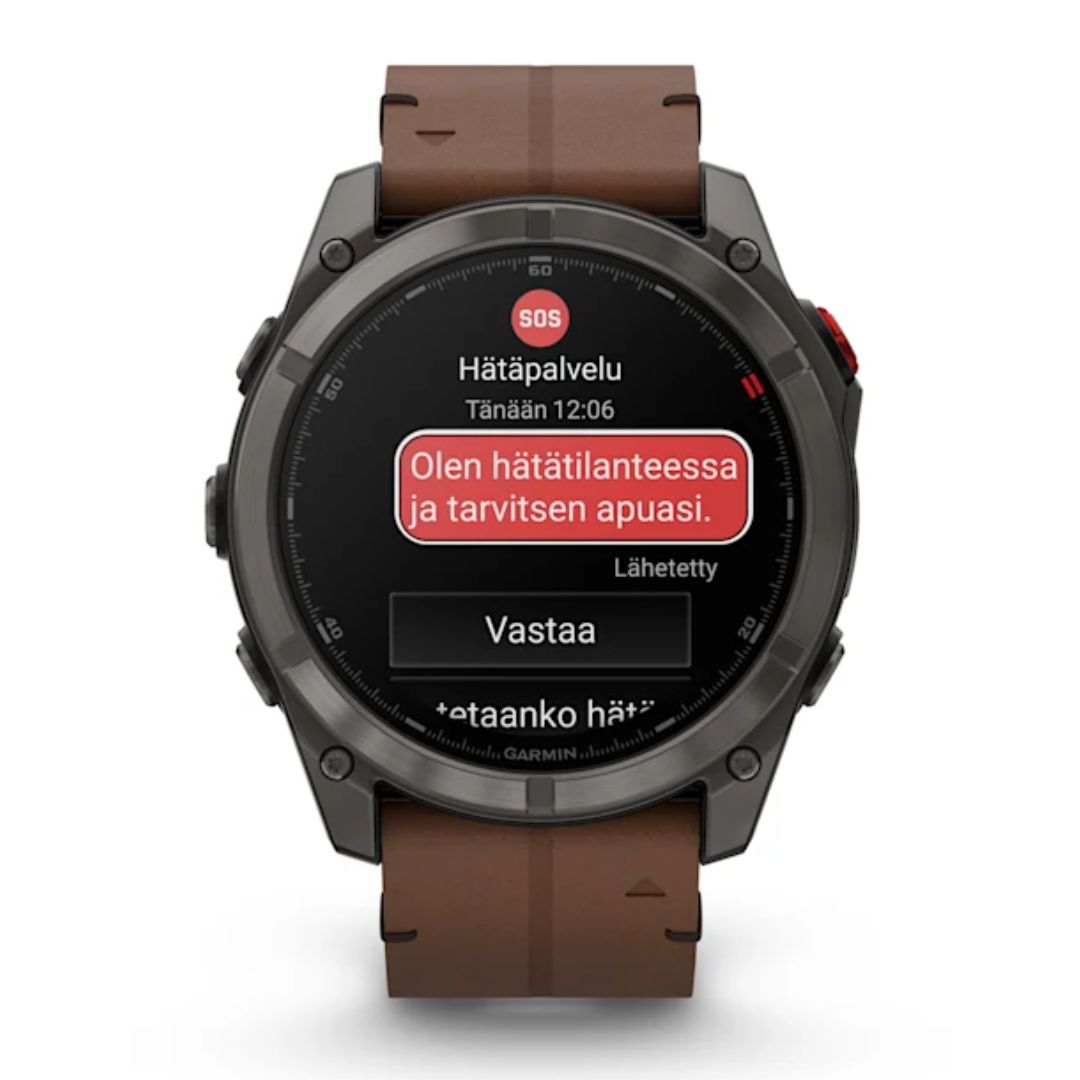 Garmin Fenix 8 Pro LTE, 51mm Amoled Sapphire, titaani ja ruskea nahkaranneke, älykello 010-03199-40