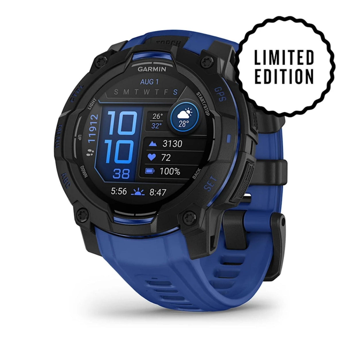 Garmin Instinct 3 AMOLED, 45mm, musta ja sähkönsininen, GPS-älykello 010-02936-03
