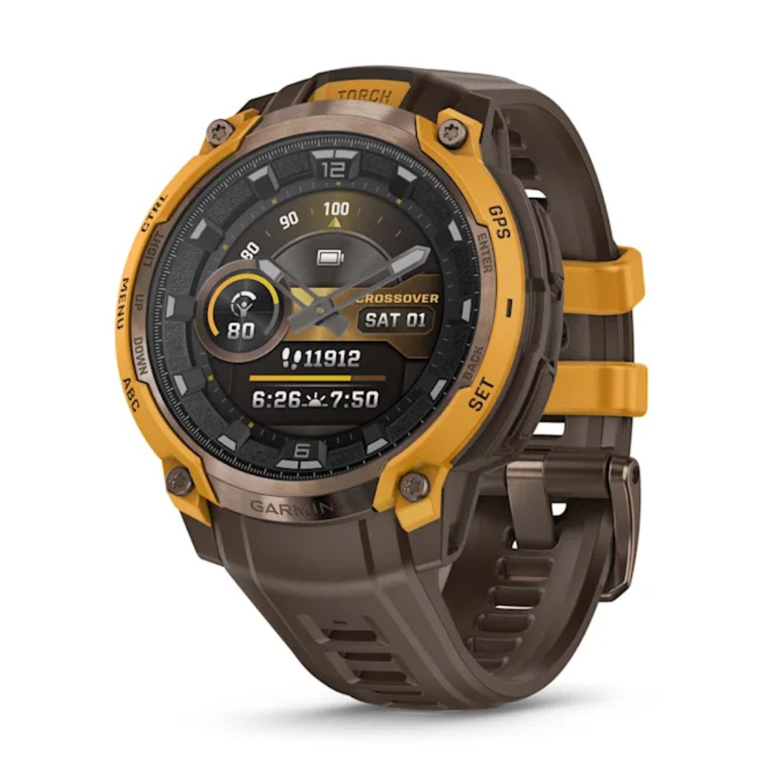 Garmin Instinct Crossover AMOLED, pronssi ja auringonkeltainen, GPS-hybridiälykello 010-03398-01