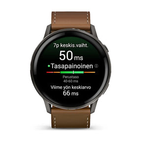 Garmin Venu 4, tummanharmaa ja ruskea nahkaranneke, 45 mm, Amoled GPS-älykello 010-03014-03