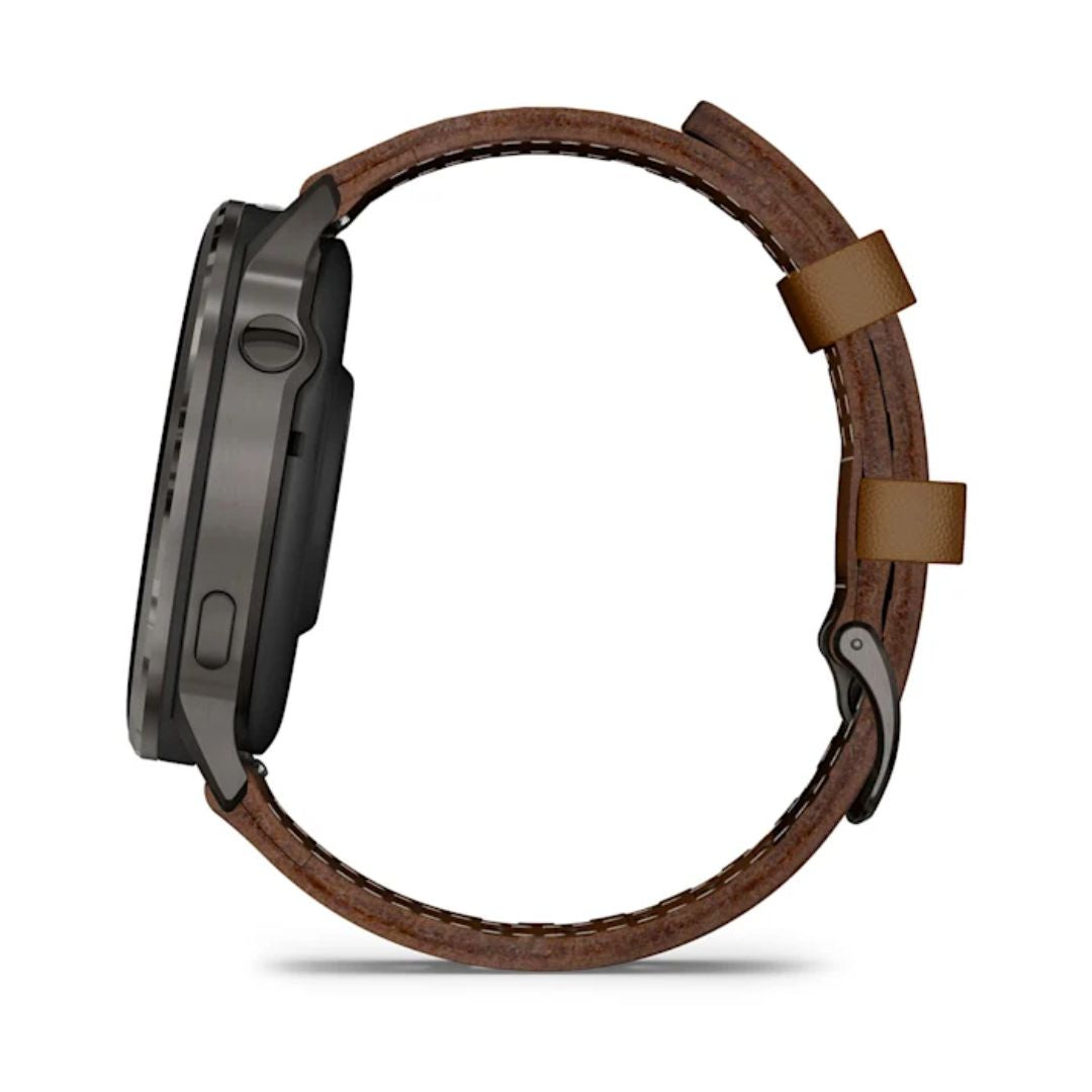 Garmin Venu 4, tummanharmaa ja ruskea nahkaranneke, 45 mm, Amoled GPS-älykello 010-03014-03