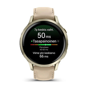 Garmin Venu 4, vaalea kulta ja vaalea hiekanvärinen nahkaranneke, Amoled GPS-älykello 010-03013-03