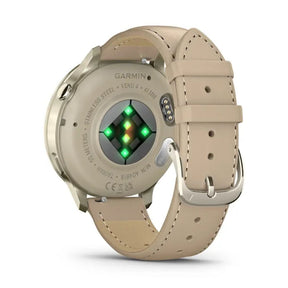Garmin Venu 4, vaalea kulta ja vaalea hiekanvärinen nahkaranneke, Amoled GPS-älykello 010-03013-03