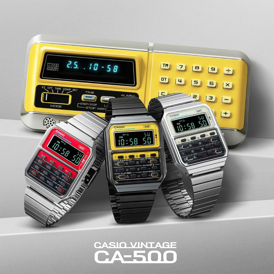 Hopeanvärinen Casio Vintage CA-500WE-7BEF rannekello laskintoiminnolla