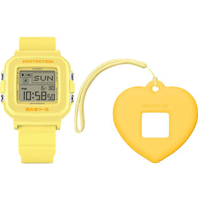 Keltainen Casio Baby-G+Plus BGD-10KH-9ER rannekello tai laukun riipus sydänkotelolla
