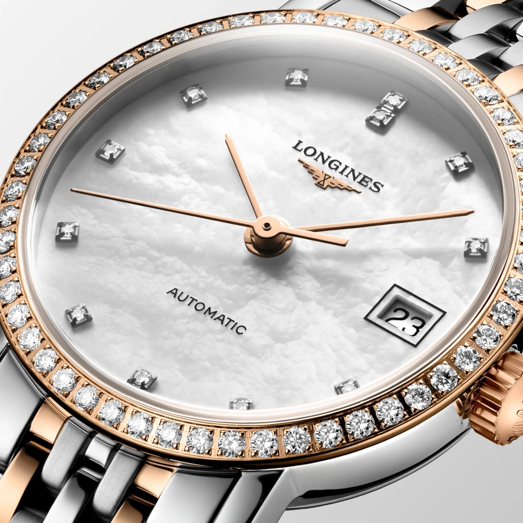 Longines Elegant Collection rannekello L43095817, ruusukulta ja timantit