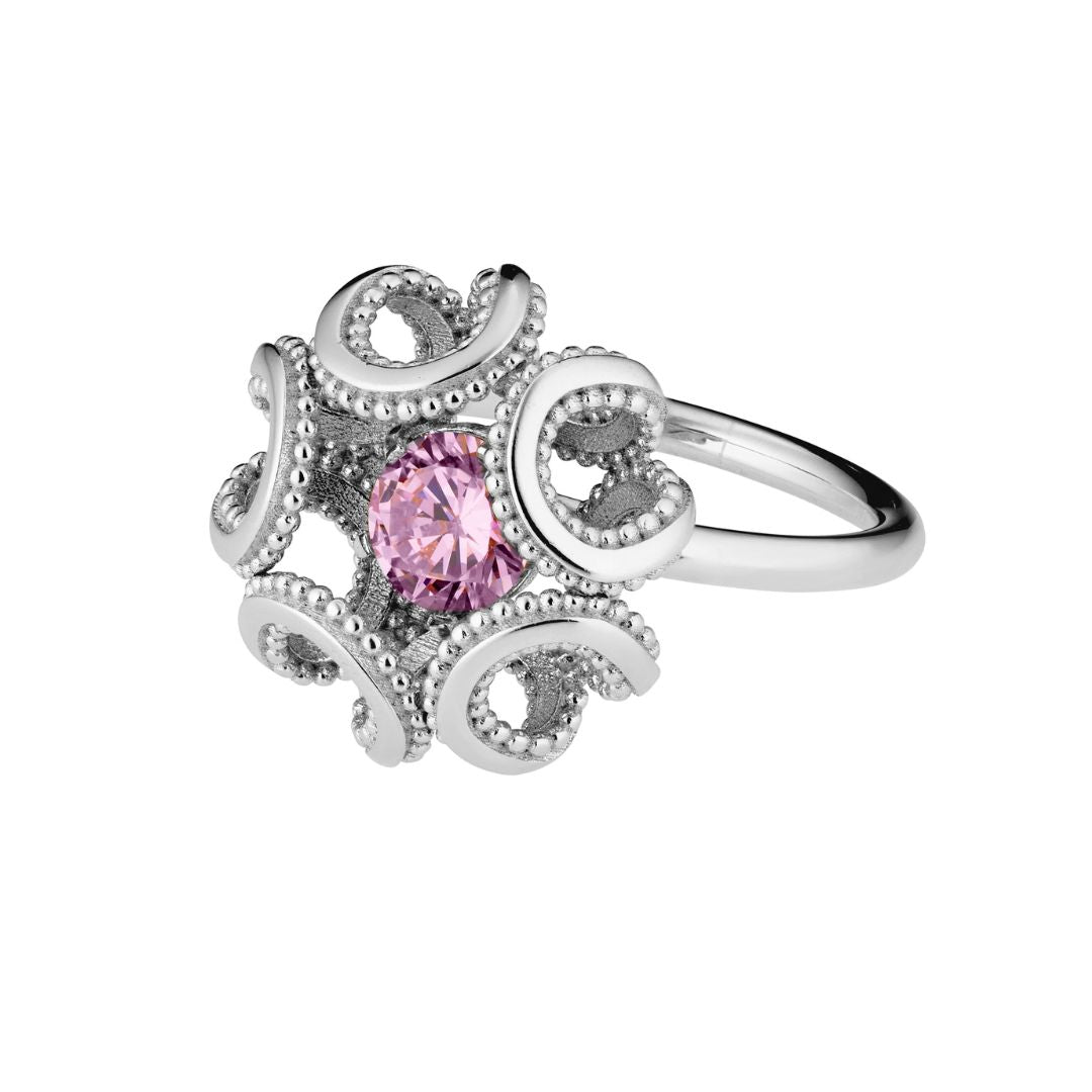 Lumoava Alma sormus pinkillä zirkonilla, hopeaa