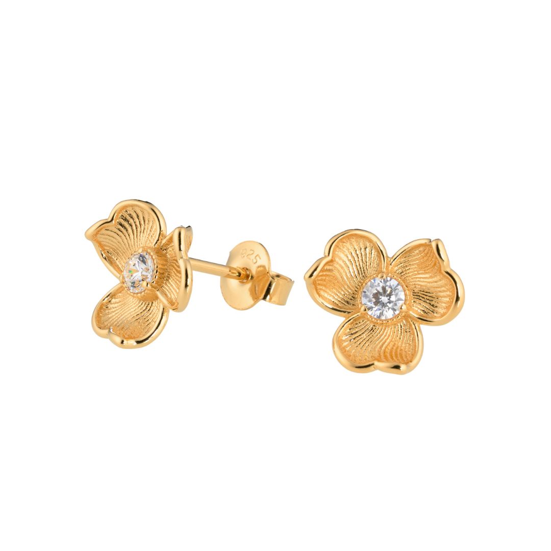 Lumoava Anna korvakorut kirkkaalla kivellä, keltakullattua hopeaa