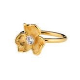 Lumoava Anna sormus kirkkaalla kivellä, keltakullattua hopeaa