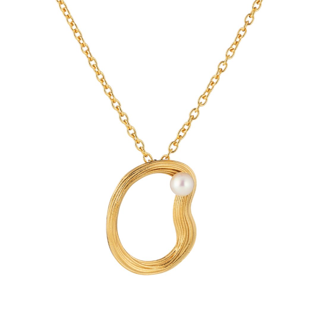 Lumoava Uoma riipus Akoya-helmellä, iso, keltakullattua hopeaa