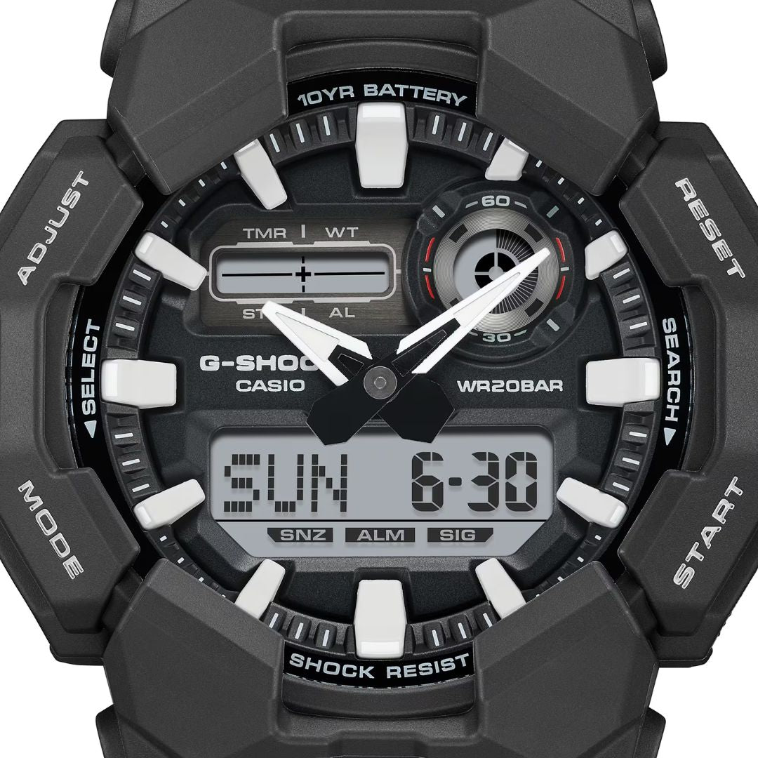 Musta Casio G-Shock GA-010-1AER miesten anadigi-rannekello