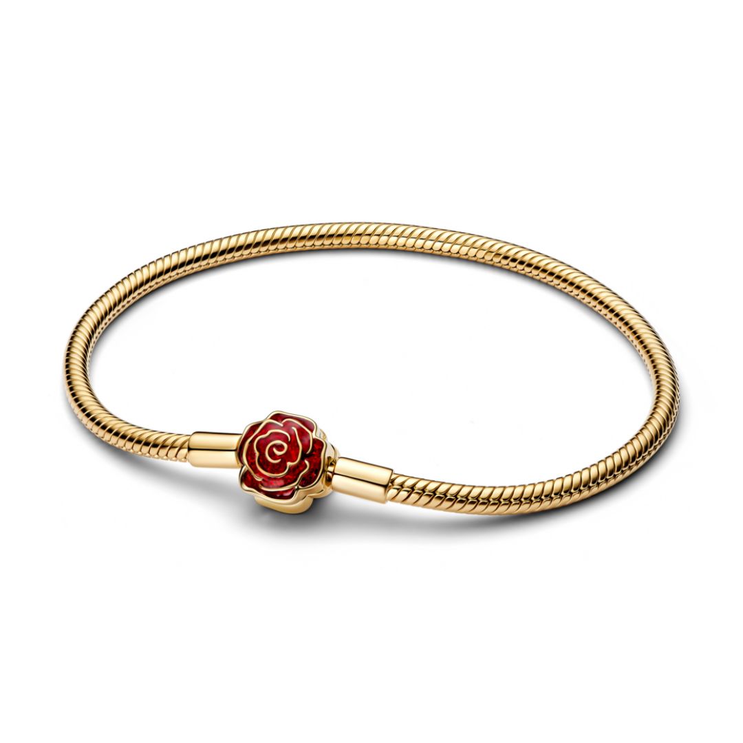 Pandora Disney Beauty and the Beast Enchanted Rose Snake Chain rannekoru, keltakullattu 564019C01