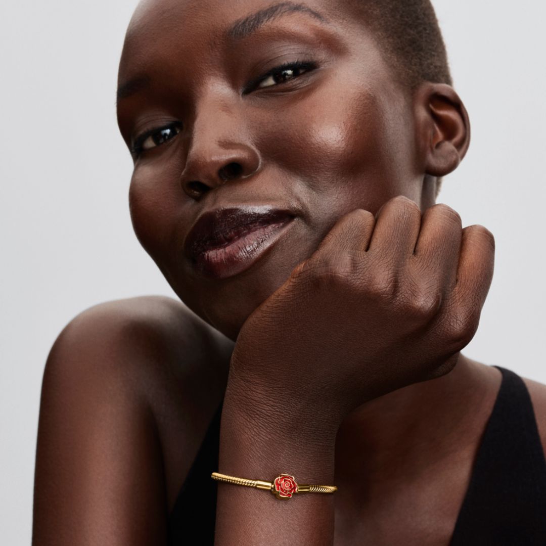 Pandora Disney Beauty and the Beast Enchanted Rose Snake Chain rannekoru, keltakullattu 564019C01