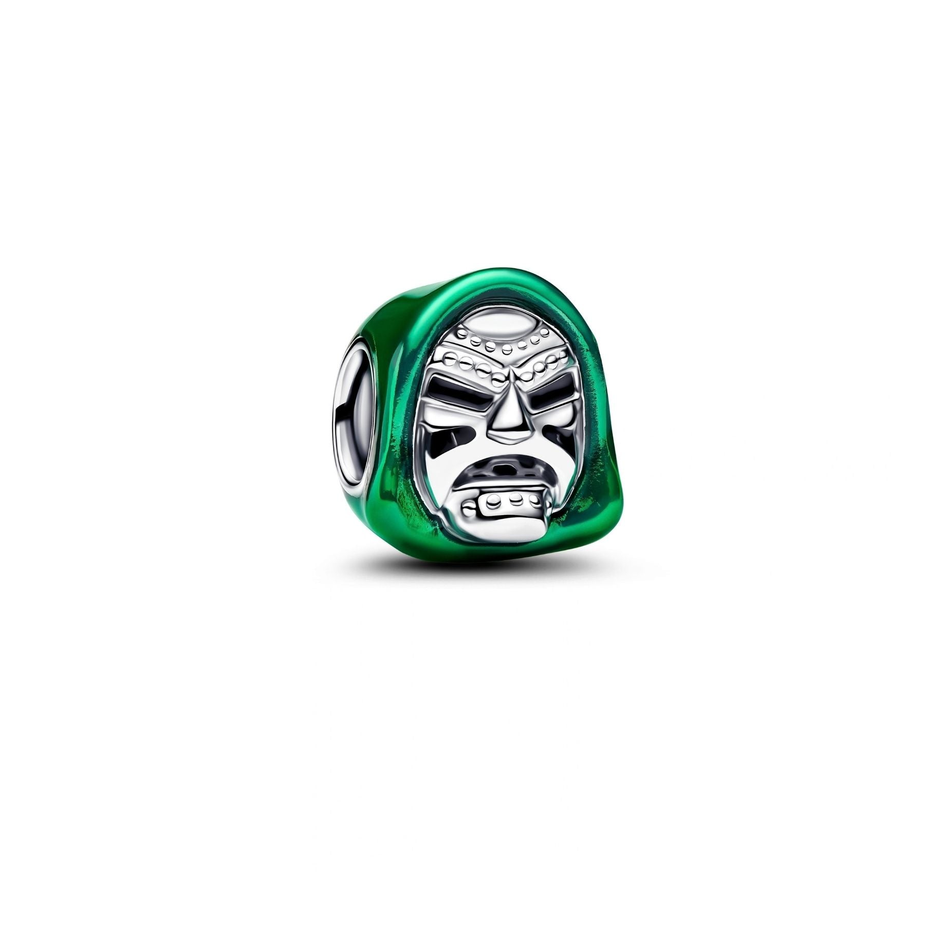 Pandora hopeinen Doctor Doom hela vihreällä emalilla ja hopeisilla kasvonpiirteillä